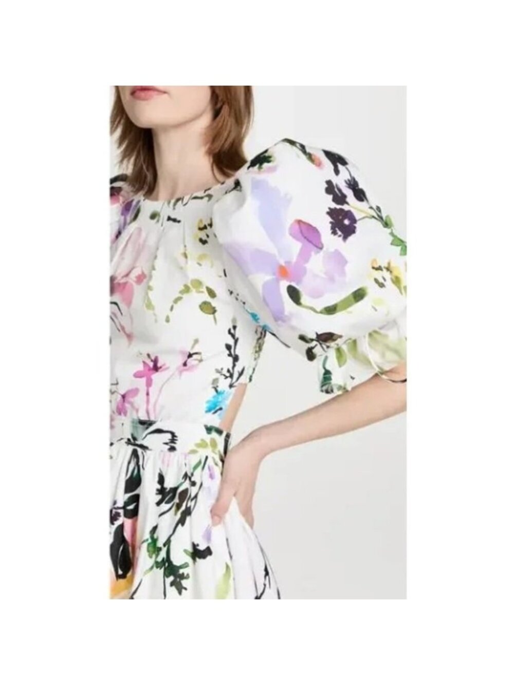 Aje Drift Floral Print Puff Sleeve Mini Dress Open Back Cotton US XS / AU 6 - Picture 8 of 13